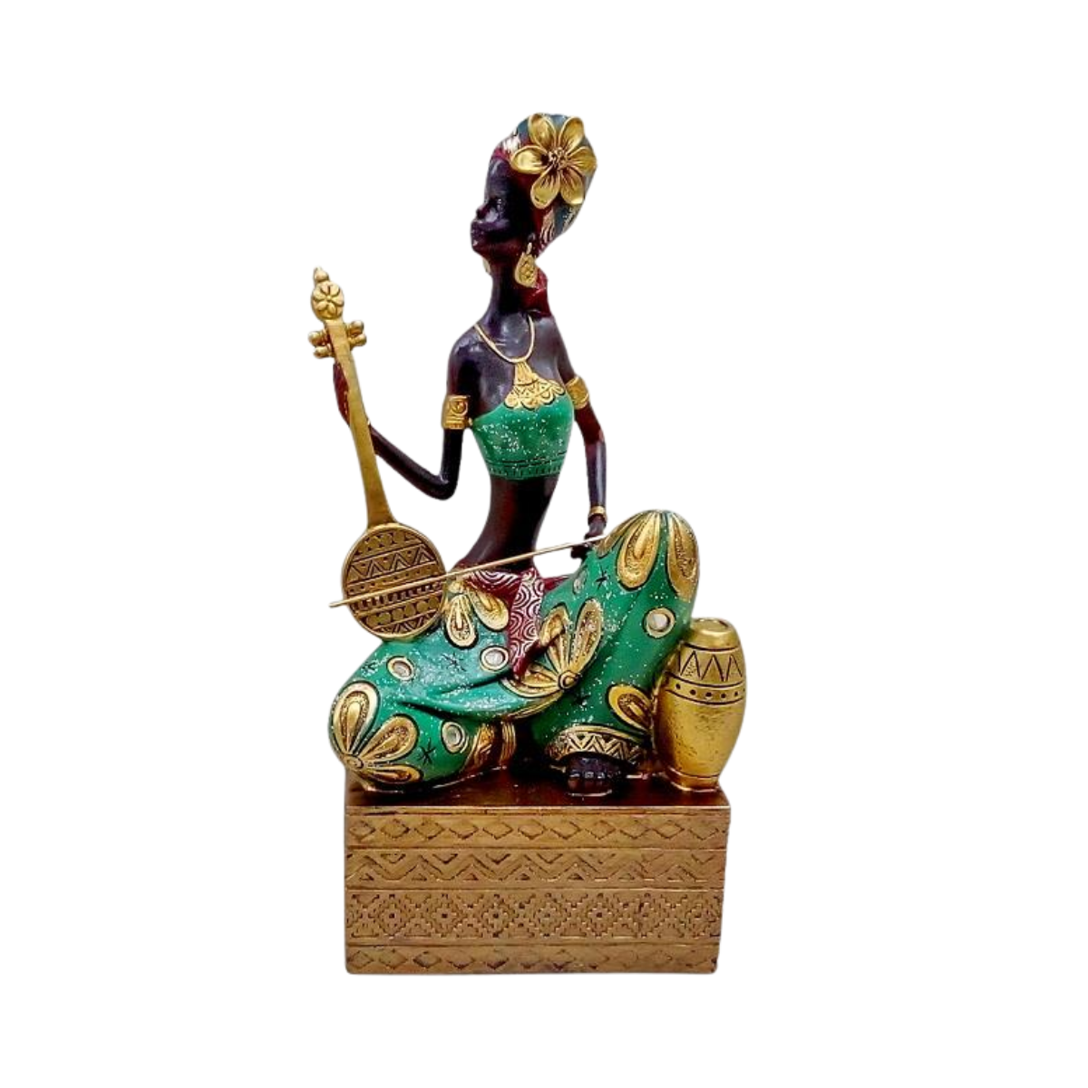 Figura Mujer Africana Instrumento 22 cm Verde Buinzoo