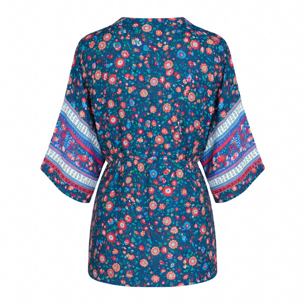 Kimono Mujer Azul con Diseño Floreado Buinzoo