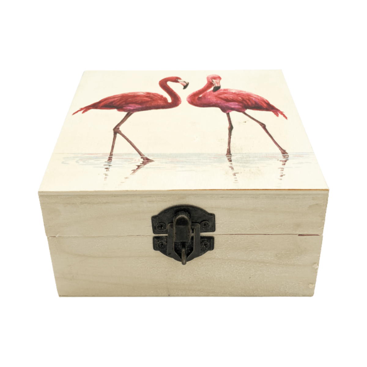 Caja Madera cuadrada Flamenco con cerradura 12x7cm Buinzoo