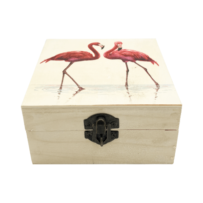 Caja Madera cuadrada Flamenco con cerradura 12x7cm Buinzoo