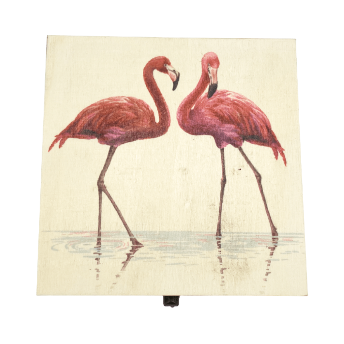 Caja Madera cuadrada Flamenco con cerradura 12x7cm Buinzoo