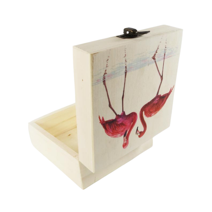 Caja Madera cuadrada Flamenco con cerradura 12x7cm Buinzoo