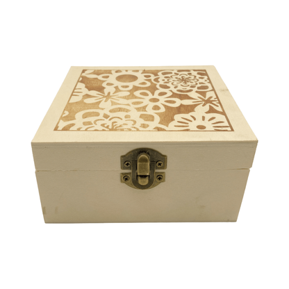 Caja de Madera Flores Cuadrada 16x9 cm Buinzoo