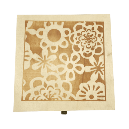 Caja de Madera Flores Cuadrada 16x9 cm Buinzoo