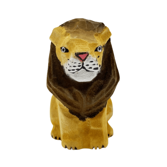 Decoración León tallado en madera 7x3 cm Buinzoo