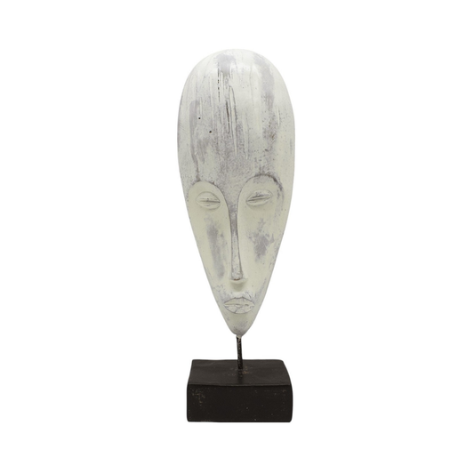Figura pedestal Mascara Afro blanca 36x12 cm Buinzoo