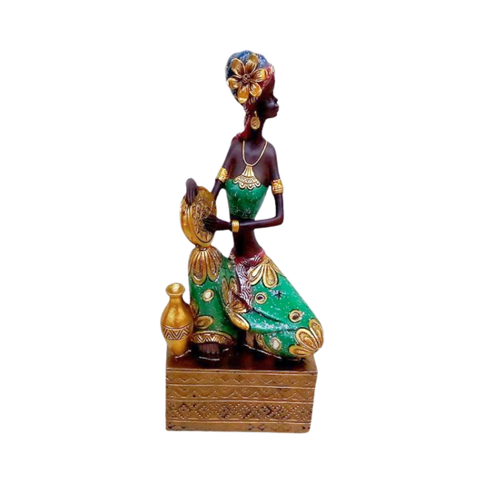 Figura Mujer Africana Sentada 25 cm Verde Buinzoo
