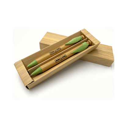 Set Lapiz Pasta y Portaminas Bambu Clip Hoja Verde Buinzoo