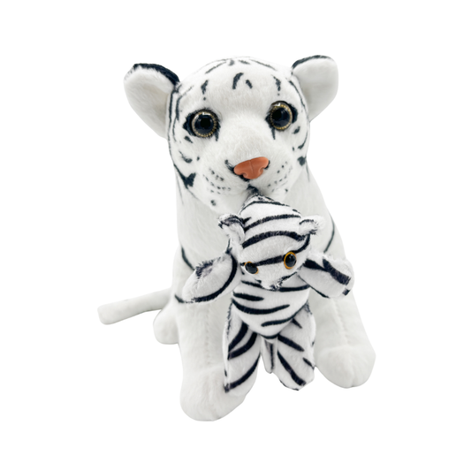 Peluche Tigre Blanco con Bebe 33 cm Buinzoo