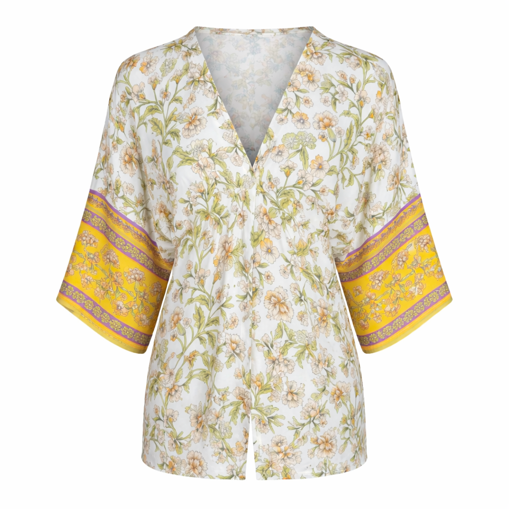 Kimono Mujer Amarillo con Diseño Floreado Buinzoo