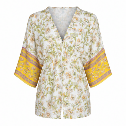 Kimono Mujer Amarillo con Diseño Floreado Buinzoo