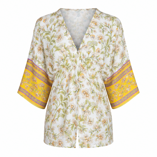Kimono Mujer Amarillo con Diseño Floreado Buinzoo