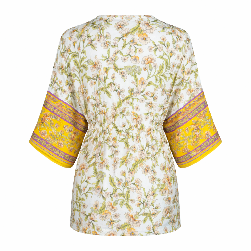 Kimono Mujer Amarillo con Diseño Floreado Buinzoo