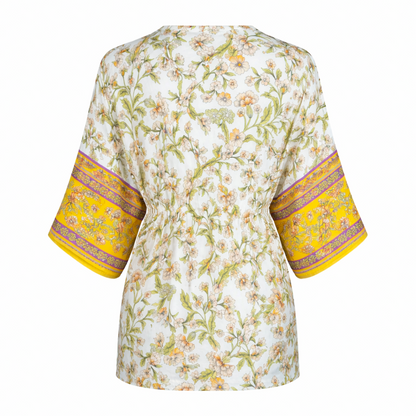 Kimono Mujer Amarillo con Diseño Floreado Buinzoo