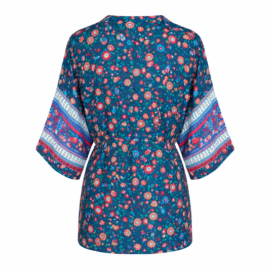 Kimono Mujer Azul con Diseño Floreado Buinzoo